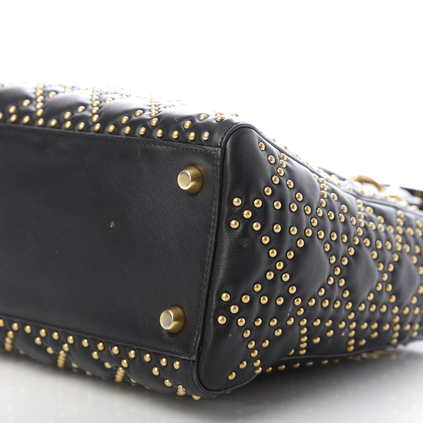 Calfskin Cannage Studded Medium Supple Lady Dior Black