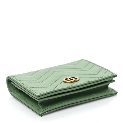Gucci Calfskin Matelasse Chevron GG Marmont Card Case Wallet Salamander Green 4 of 7