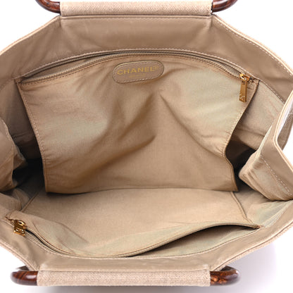Chanel Canvas Calfskin Wooden Handle Bag Beige 4 of 6