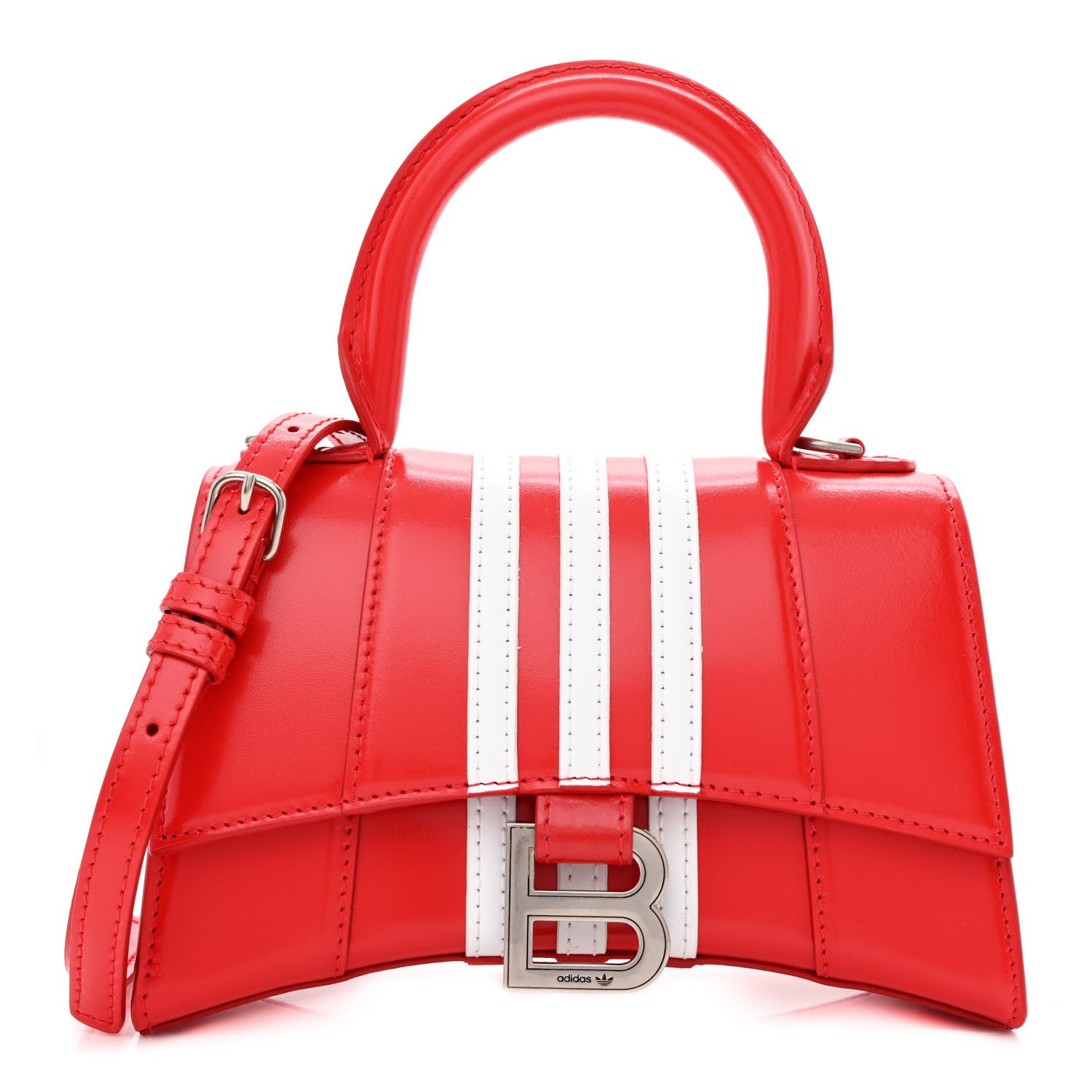 Balenciaga X ADIDAS Shiny Box Calfskin Hourglass Top Handle Bag XS Bright Red 1 of 10