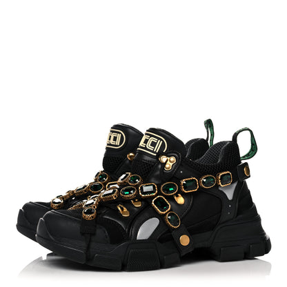 Gucci X SEGA Mesh Suede Calfskin Removable Crystals Womens Flashtrek Sneakers 39 Black Silver 3 of 8