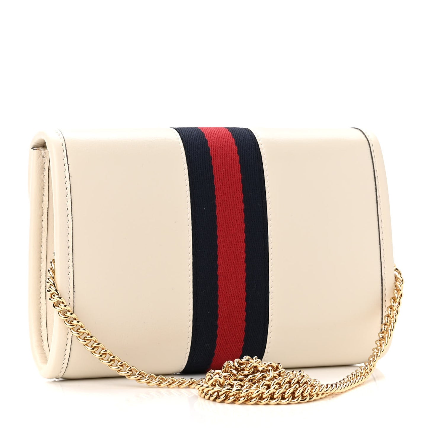 Textured Calfskin Web Mini Rajah Slim Flap Shoulder Bag Mystic White