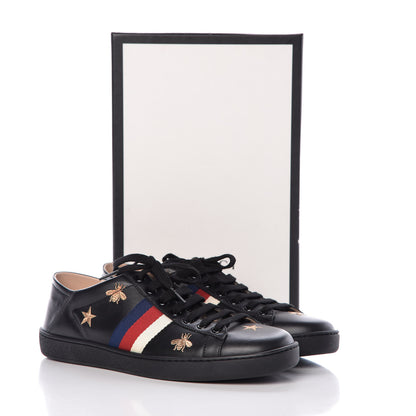 Gucci Calfskin Web Bee Star Embroidered Womens Sylvie Web Ace Sneakers 39.5 Black 10 of 10
