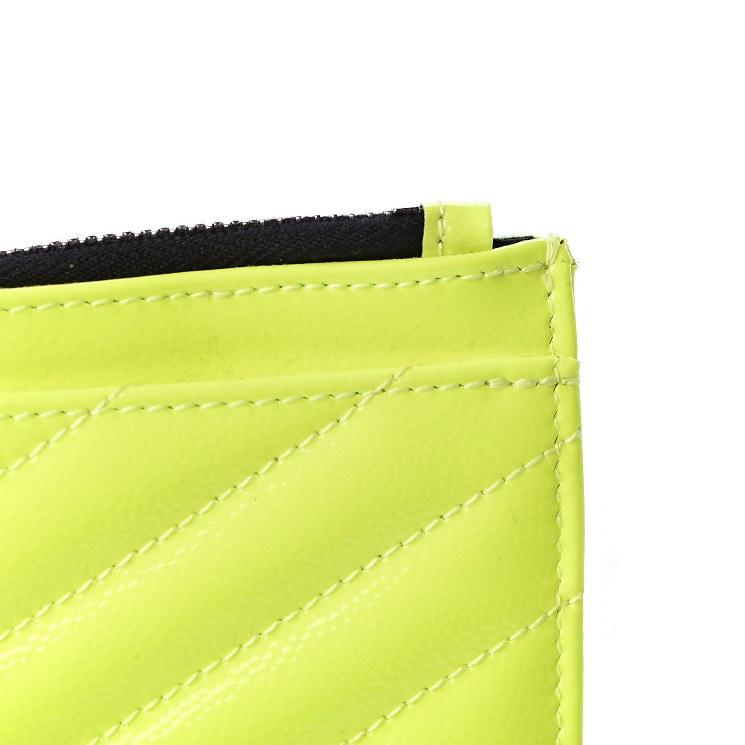 Saint Laurent Patent Grain De Poudre Matelasse Chevron Monogram Bill Pouch Neon Yellow 6 of 11