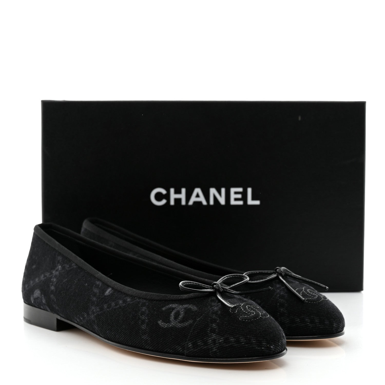 Chanel Denim Printed Cap Toe Ballerina Flats 38.5 Black 9 of 9
