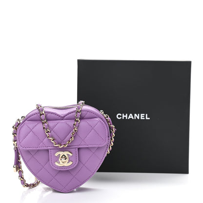 Chanel Lambskin Quilted CC In Love Heart Clutch With Chain Purple 11 of 11