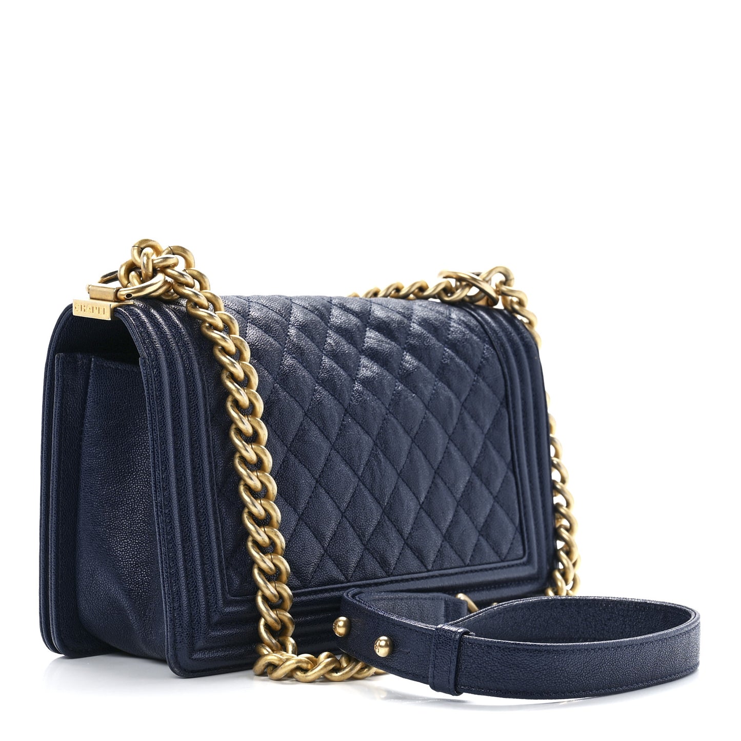 Caviar Quilted Medium Boy Flap Dark Navy Blue