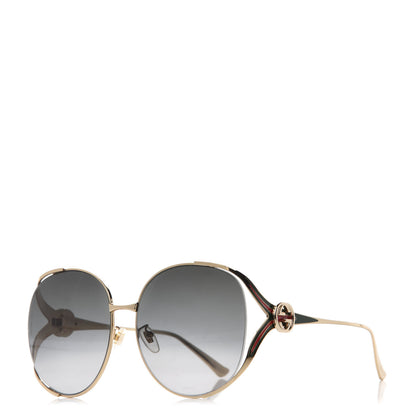 Gucci Metal Oversized Round Frame GG0225S Sunglasses Gold 1 of 8
