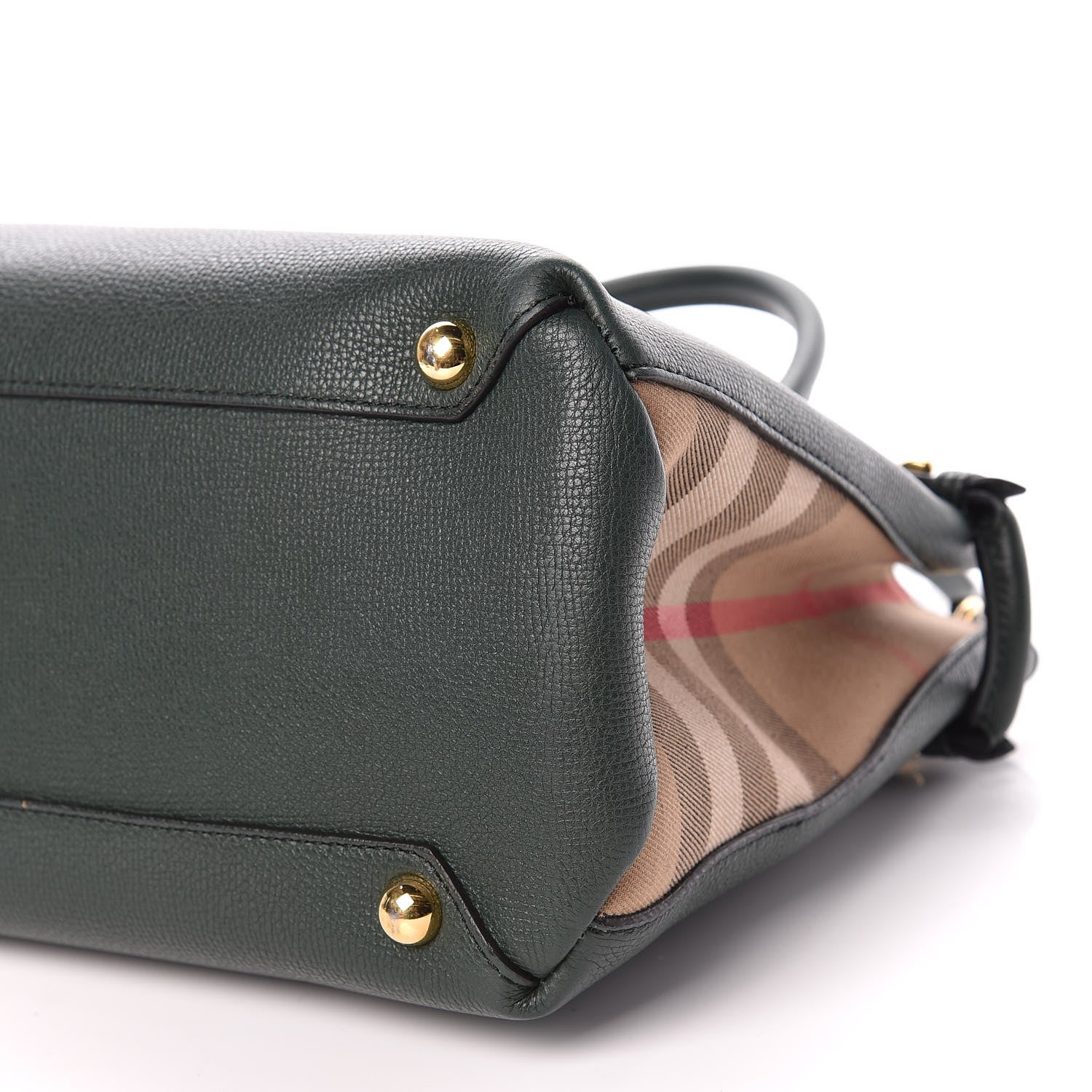 Burberry Derby Calfskin House Check Medium Banner Tote Black Dark Bottle Green 6 of 14