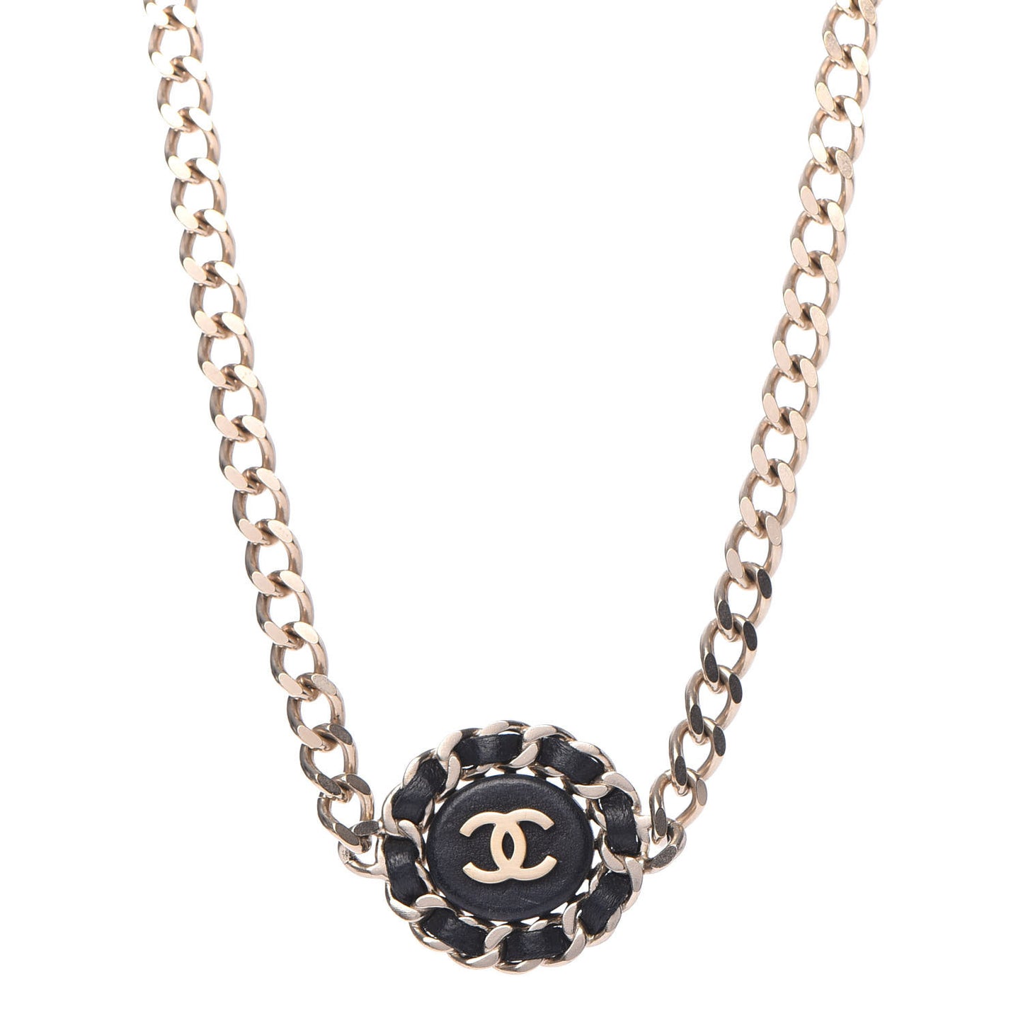 Lambskin CC Chain Short Necklace Black Gold