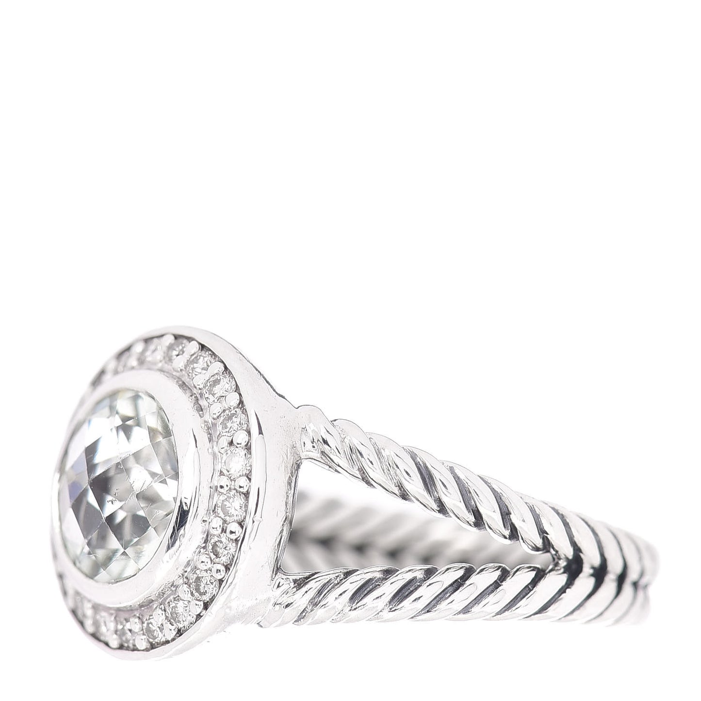 Sterling Silver Diamond Prasiolite 8mm Petite Cerise Ring 56 7.5