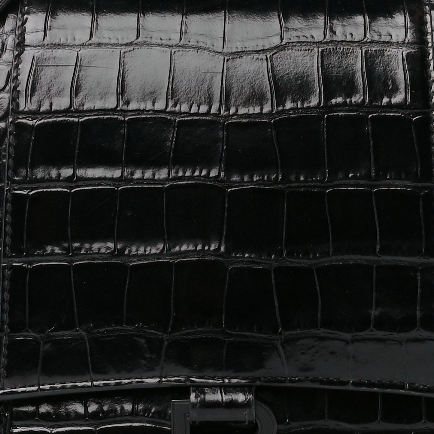 Shiny Calfskin Monochrome Crocodile Embossed Medium Hourglass Top Handle Bag Black