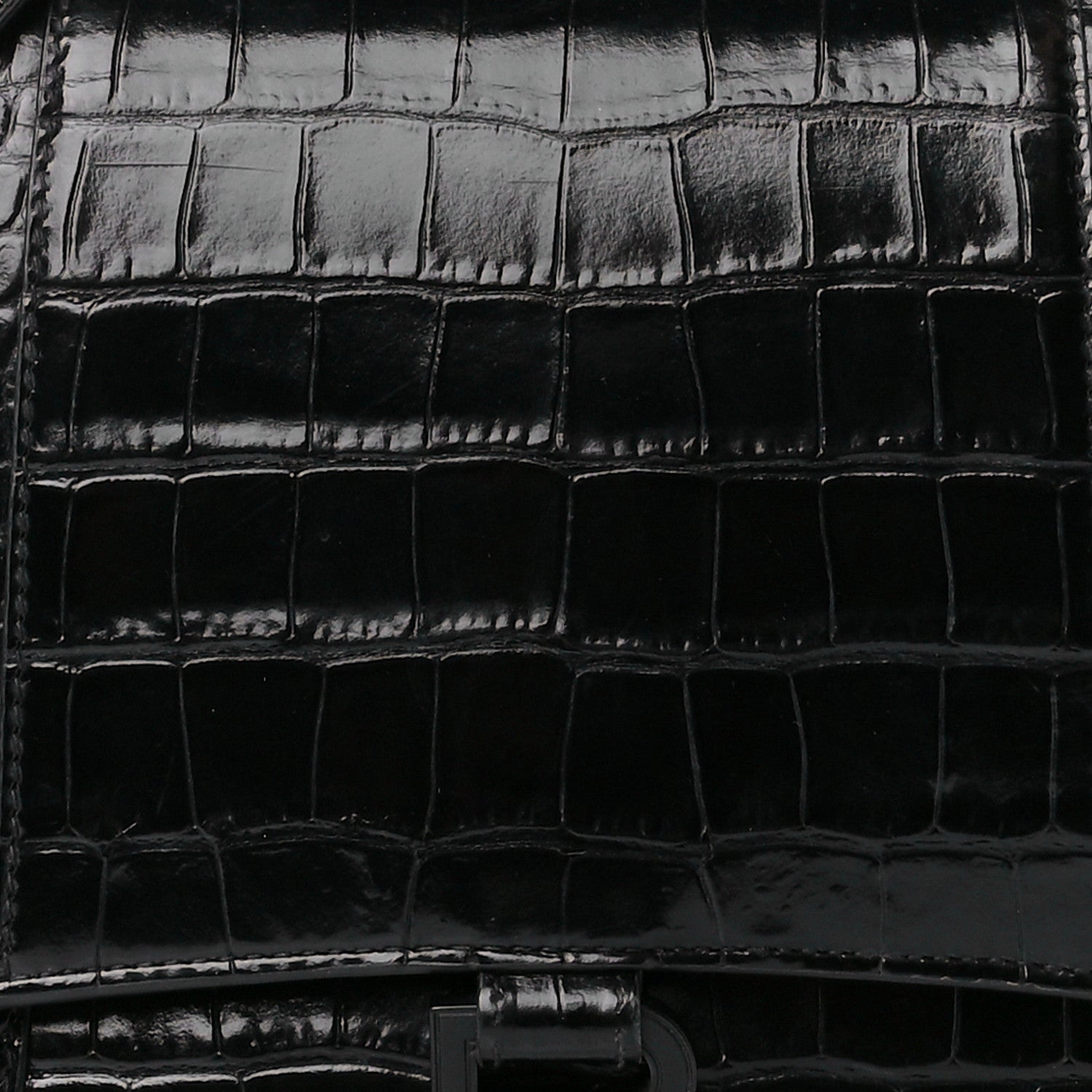 Balenciaga Shiny Calfskin Monochrome Crocodile Embossed Medium Hourglass Top Handle Bag Black 9 of 11