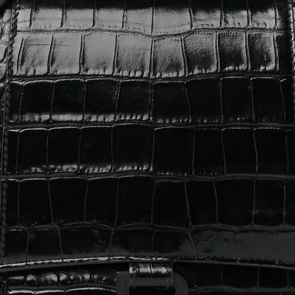 Balenciaga Shiny Calfskin Monochrome Crocodile Embossed Medium Hourglass Top Handle Bag Black 9 of 11