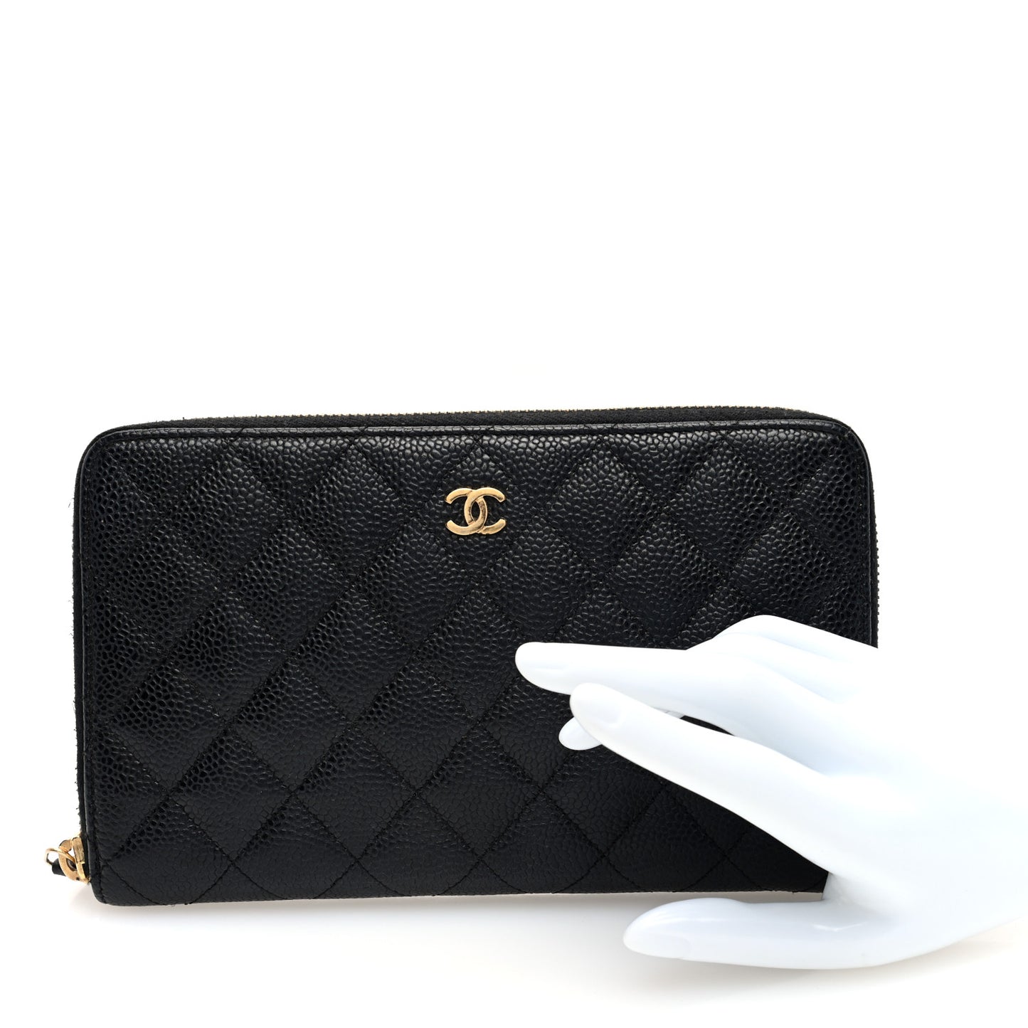 Caviar Quilted Large Zip Around Organizer Wallet Black