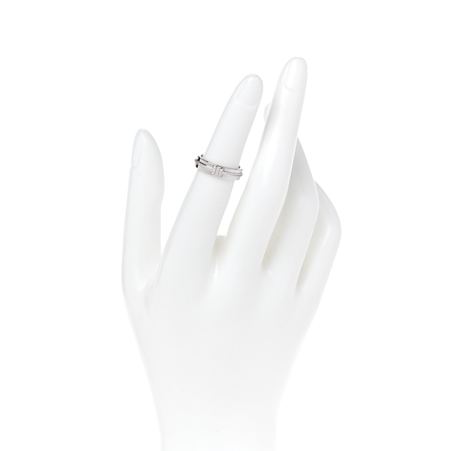 Tiffany 18K White Gold Diamond T Two Narrow Ring 48 4.5 2 of 5