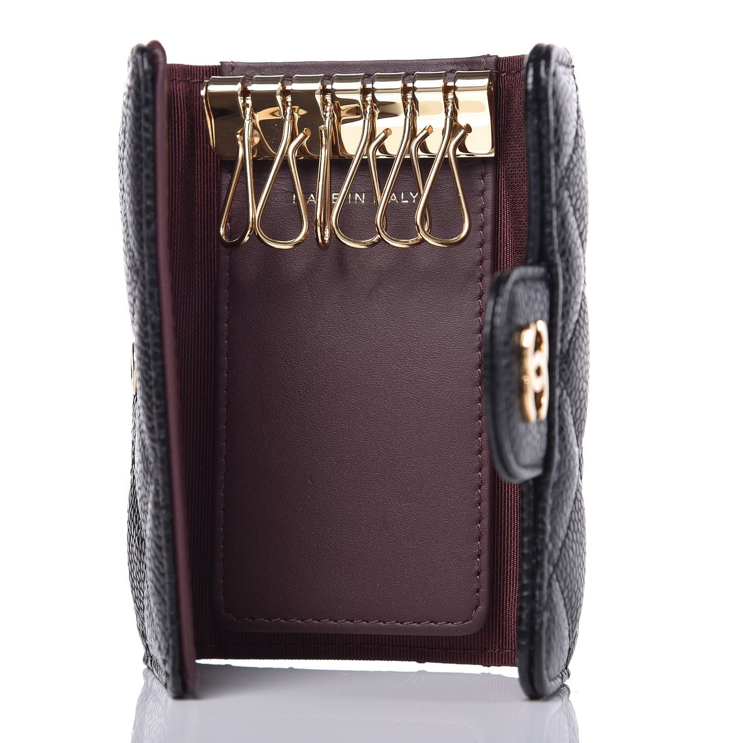 Caviar Quilted 6 Key Holder Black