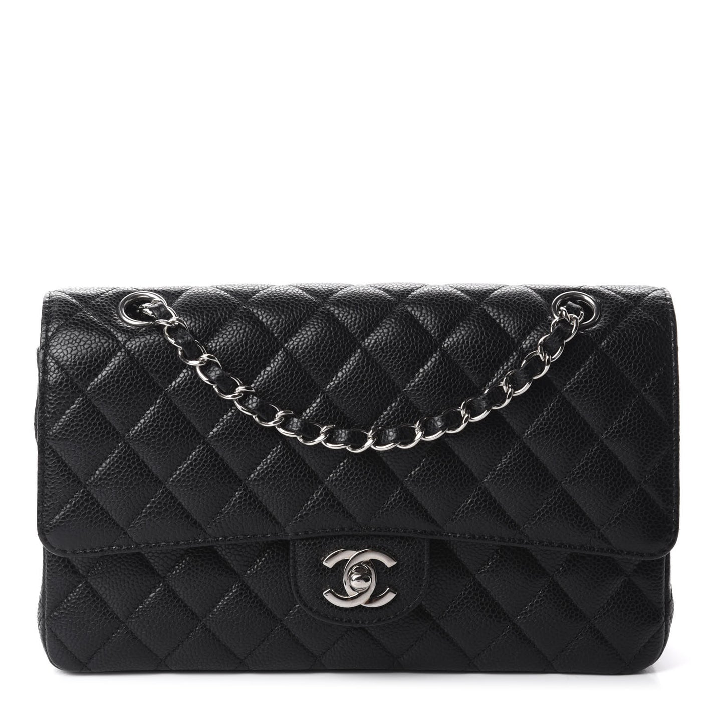 Caviar Quilted Medium Double Flap Black