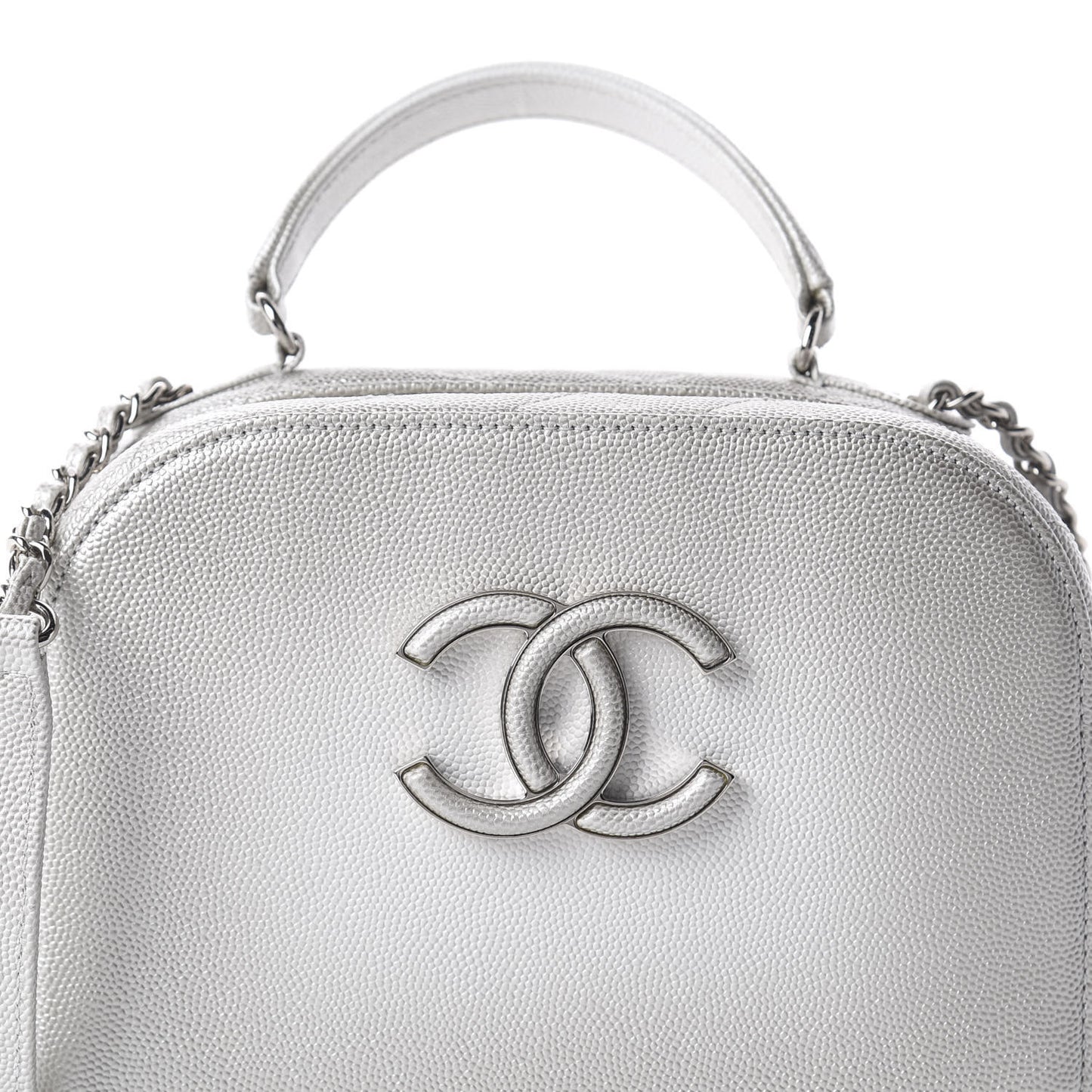 Metallic Caviar Small Coco Curve Vanity Bag Silver