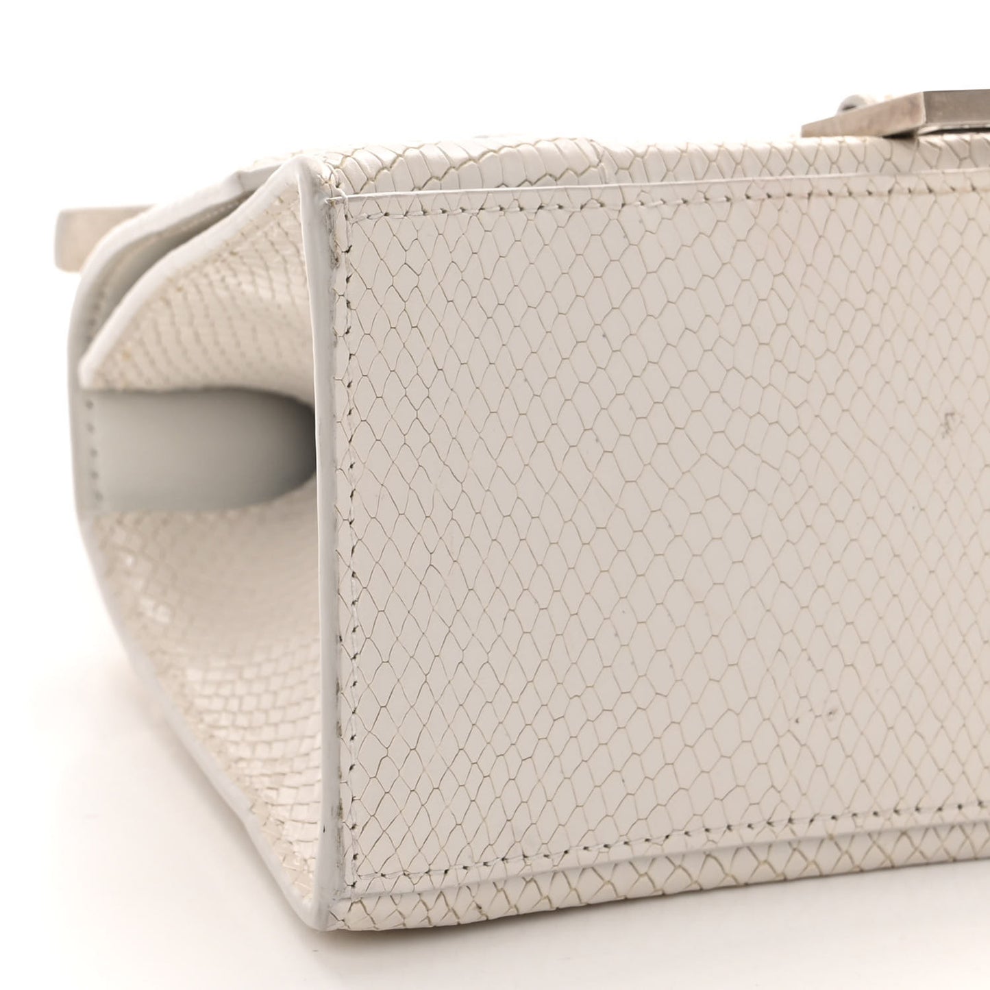 Calfskin Snake Embossed Small Hourglass Top Handle Bag White