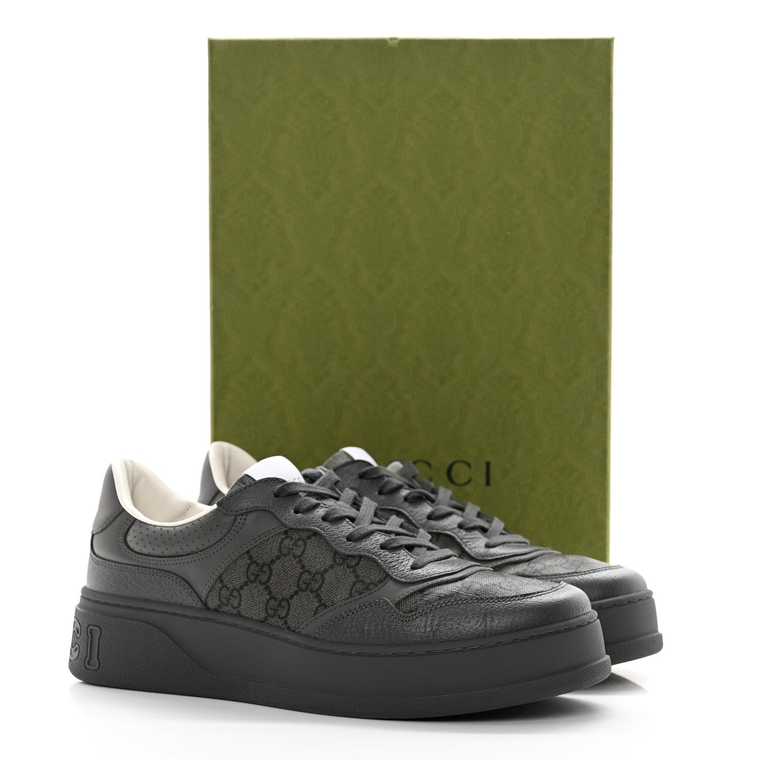 Gucci Textured Dollar Calfskin GG Supreme Monogram Mens Chunky Sneakers 9 Graphite Grey Black Grey 16 of 16