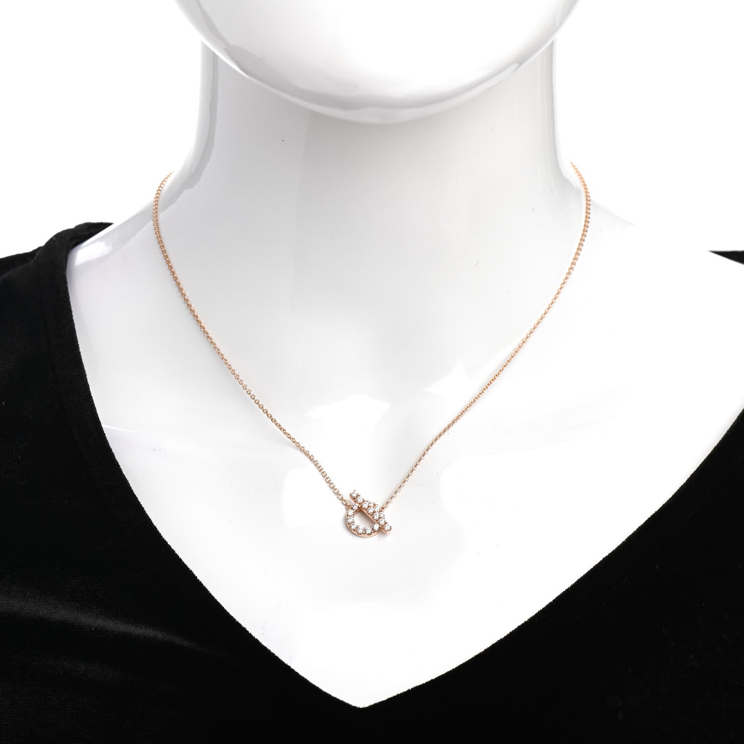 Hermes 18K Rose Gold Diamond Finesse Pendant Necklace 2 of 6