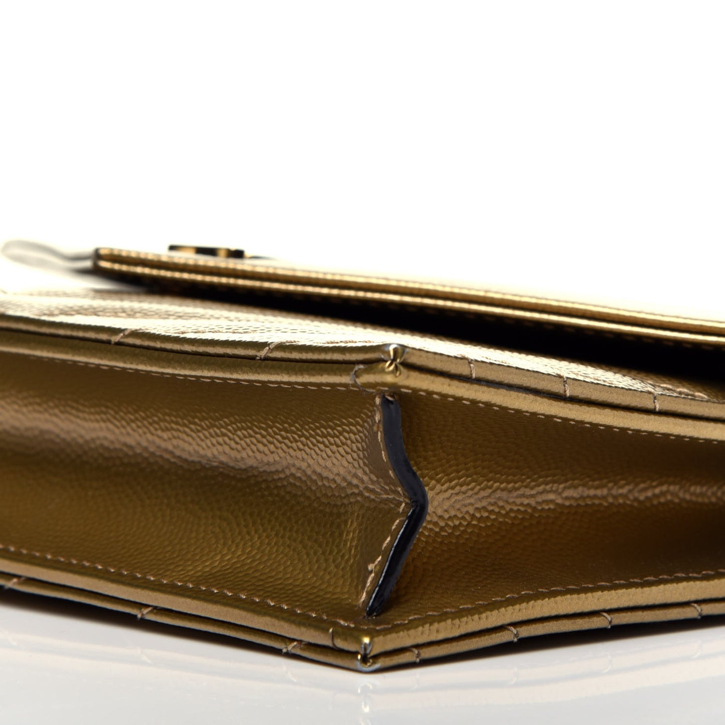 Metallic Calfskin Matelasse Chevron Monogram Envelope Chain Wallet Gold