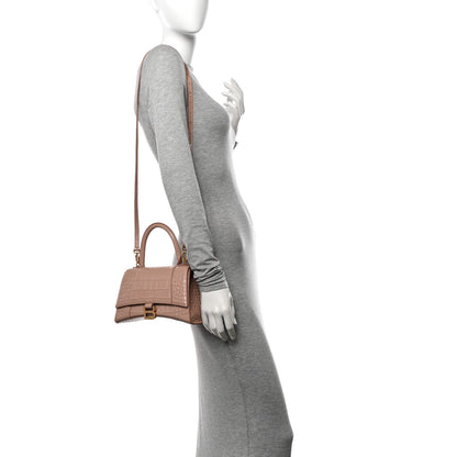 Balenciaga Shiny Calfskin Crocodile Embossed Small Hourglass Top Handle Bag Nude Beige 2 of 13