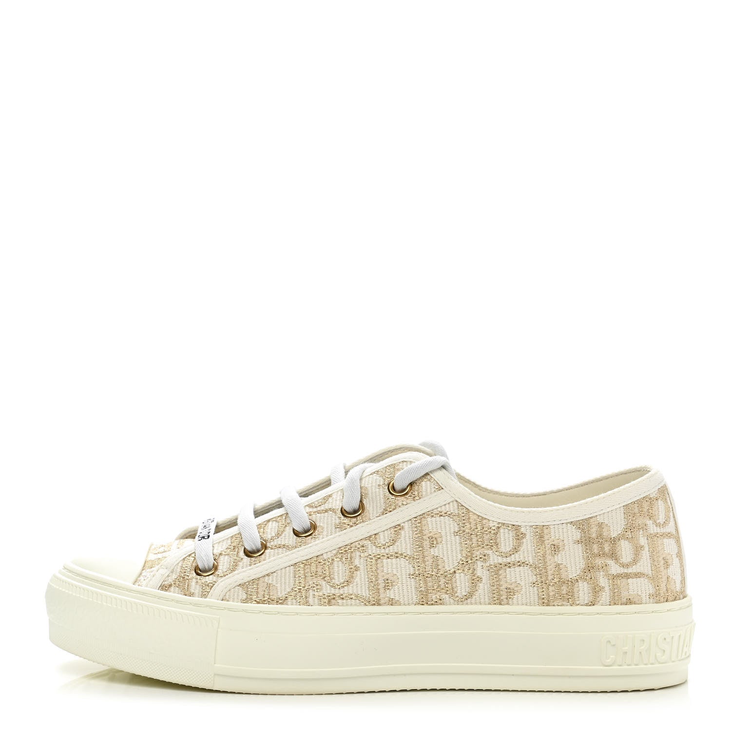Christian Dior Canvas Oblique Walk'N'Dior Low Top Sneakers 37 Gold 1 of 9