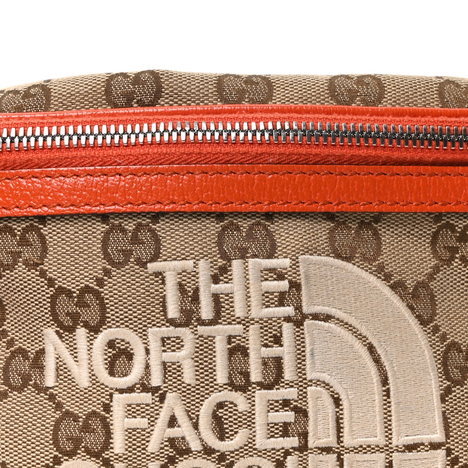 Gucci X THE NORTH FACE Monogram Textured Dollar Calfskin Embroidered Belt Bag Beige Ebony Mystic White Deep Orange 8 of 10