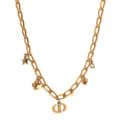 Christian Dior Metal Resin Lucky Charms Necklace Gold Multicolor 1 of 6