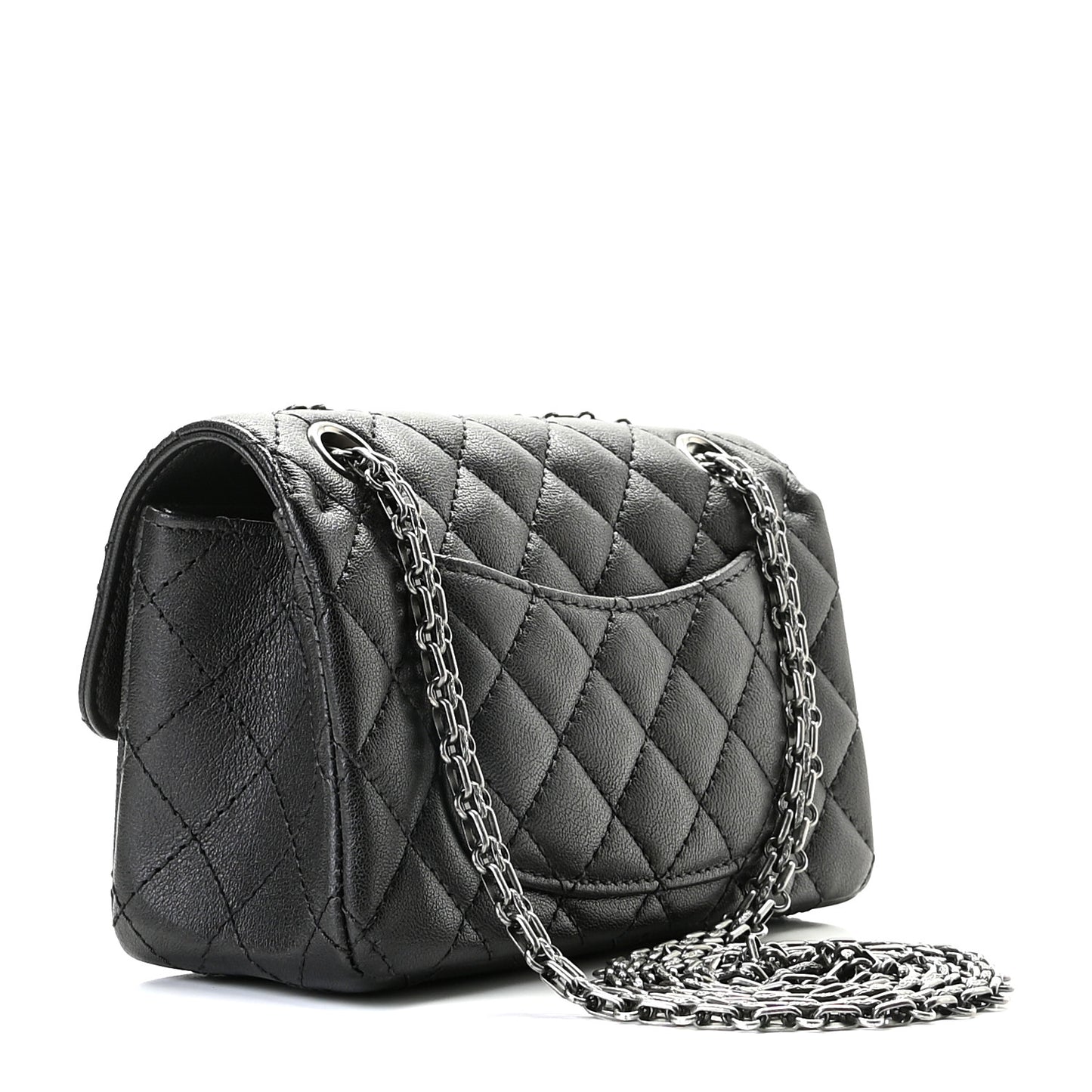 Metallic Sheepskin Quilted 2.55 Reissue Mini Flap Dark Grey