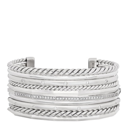 David Yurman Sterling Silver Diamond Wide Stax Cuff Bracelet 1 of 3