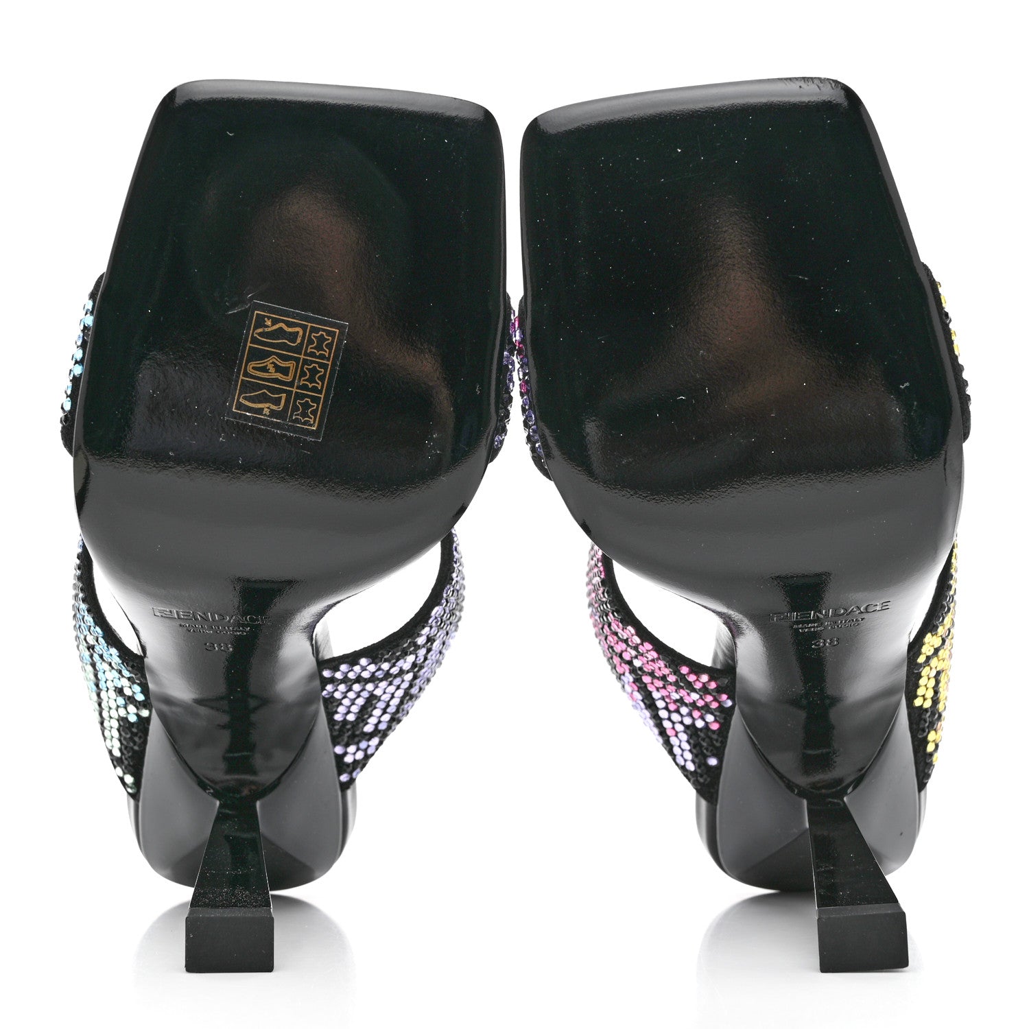 Versace X FENDI Calfskin Crystal Fendace FF Medusa High Heel Mule Sandals 38 Black Multicolor 5 of 8