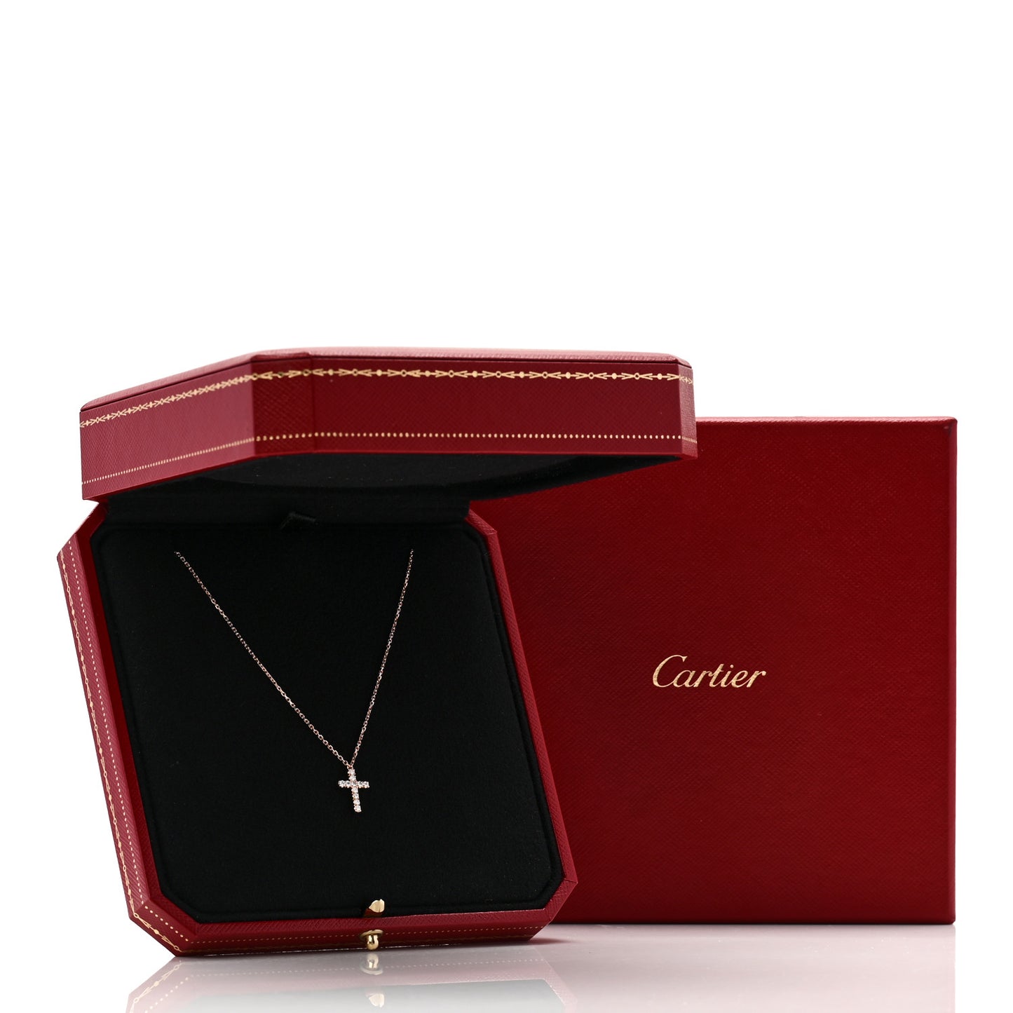 18K Pink Gold Diamond Symbols Cross Pendant Necklace