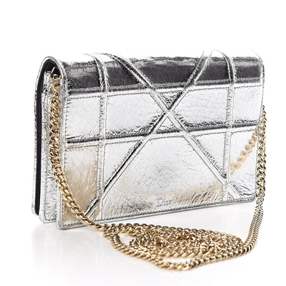 Christian Dior Metallic Ceramic Effect Deerskin Diorama Wallet on Chain Pouch Silver 3 of 11