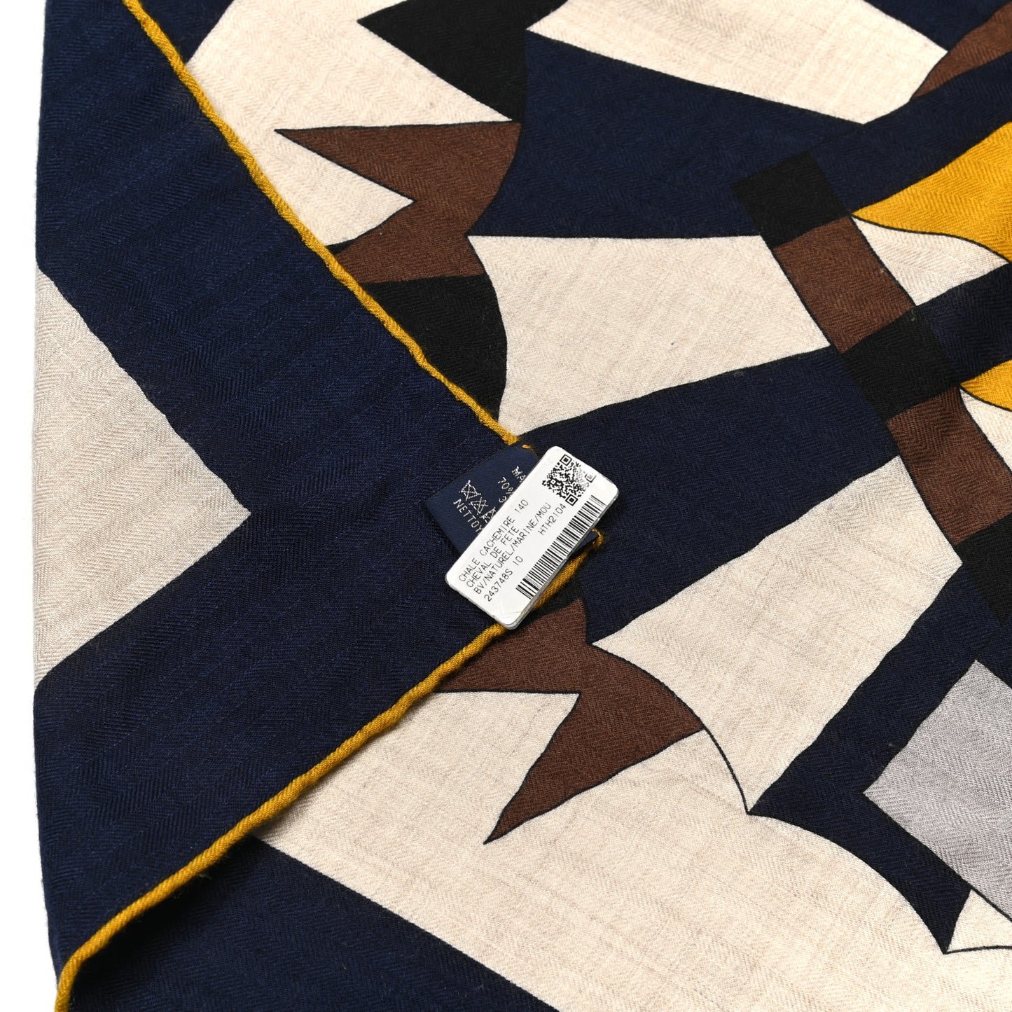 Cashmere Silk Cheval De Fete Shawl 140 Naturel Marine Moutarde