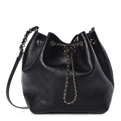 Chanel Calfskin Stitched Drawstring Bag Black 1 of 9