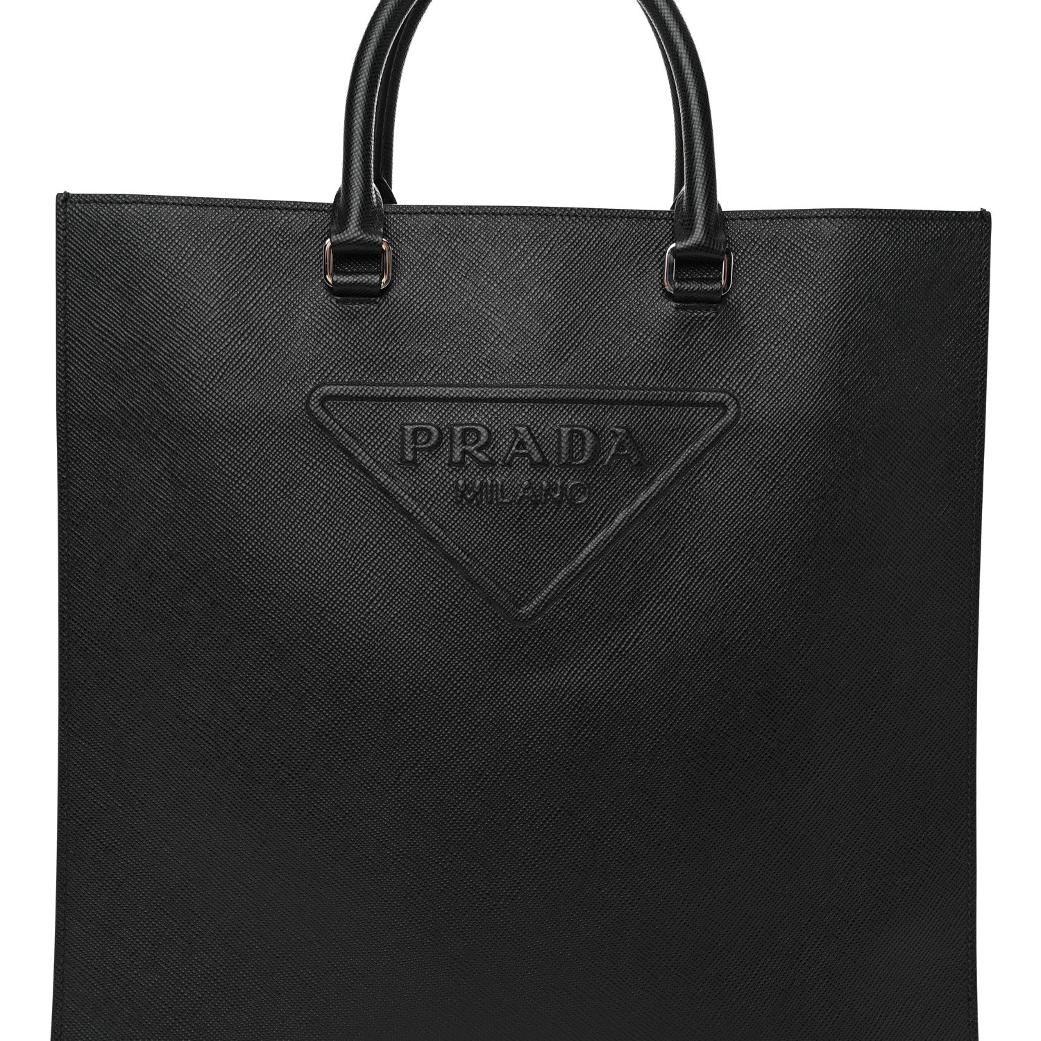 Prada Saffiano Cuir Triangle Logo Embossed Vertical Tote Black 8 of 11