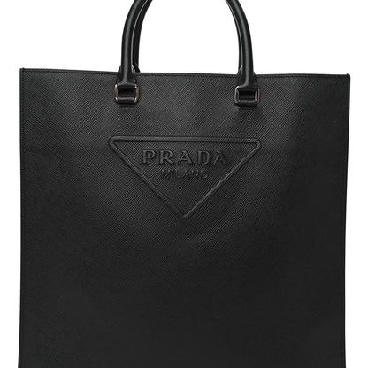Prada Saffiano Cuir Triangle Logo Embossed Vertical Tote Black 8 of 11