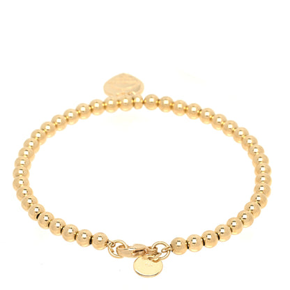 Tiffany 18K Yellow Gold 4mm Return To Tiffany Bead Heart Tag Bracelet 2 of 6