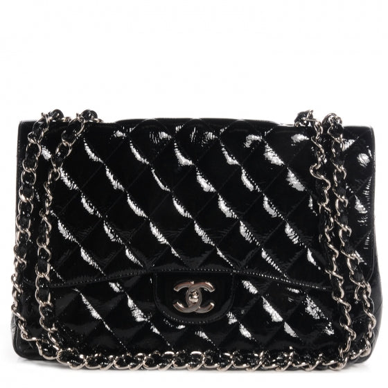 Distressed Patent Jumbo Single Flap Black