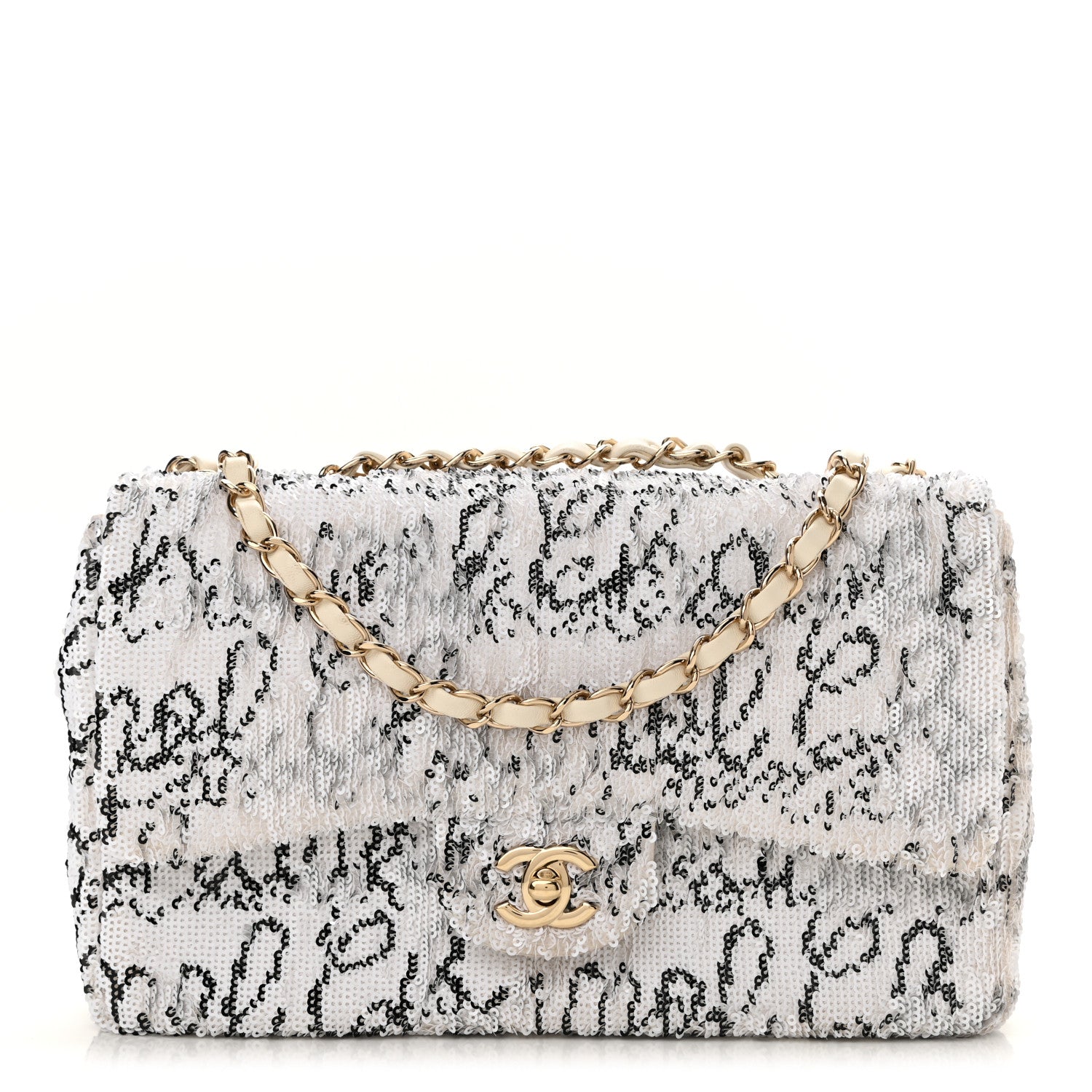 Chanel Sequin Logo Medium Flap White Black 1 of 11