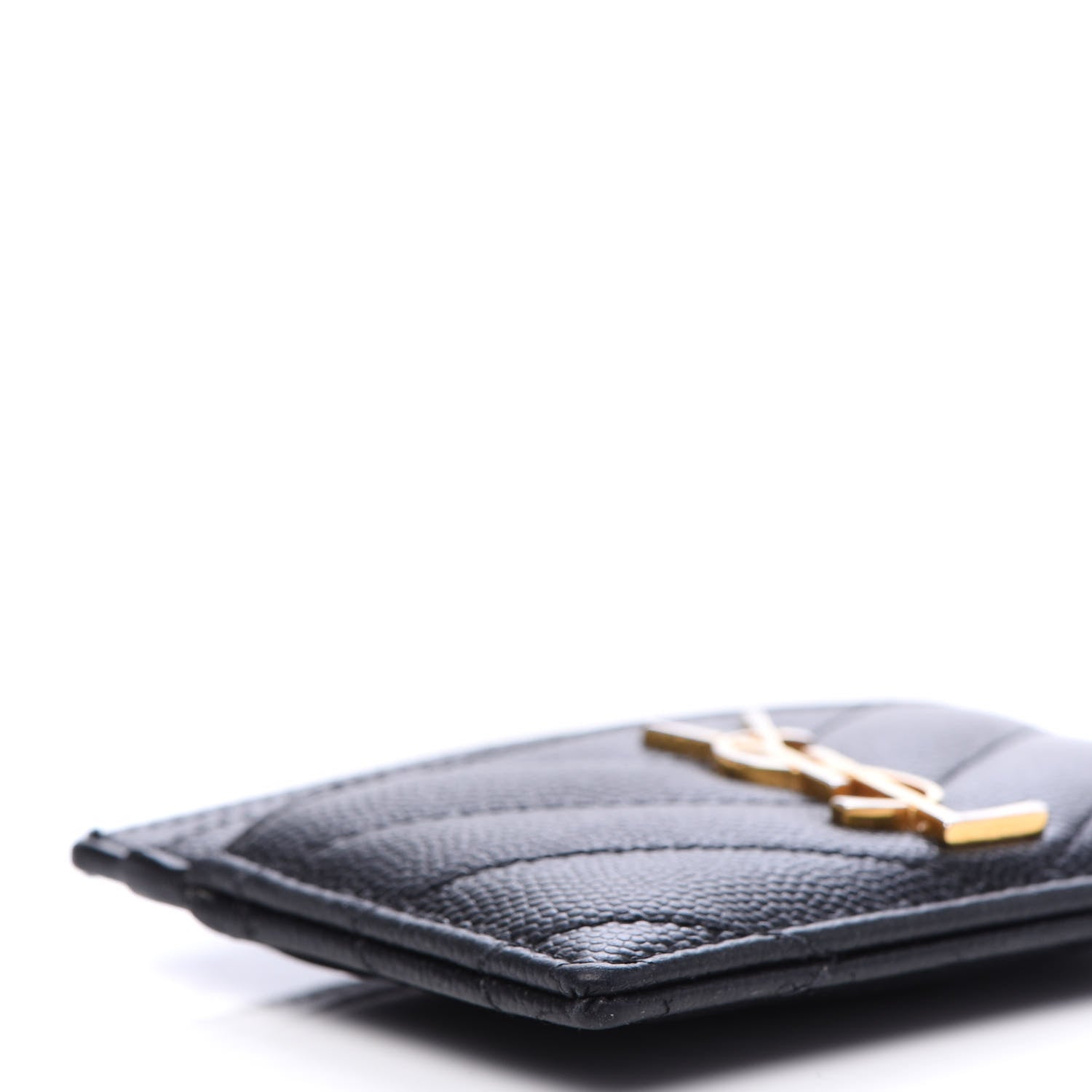 Saint Laurent Grain De Poudre Matelasse Chevron Monogram Credit Card Case Black 6 of 10