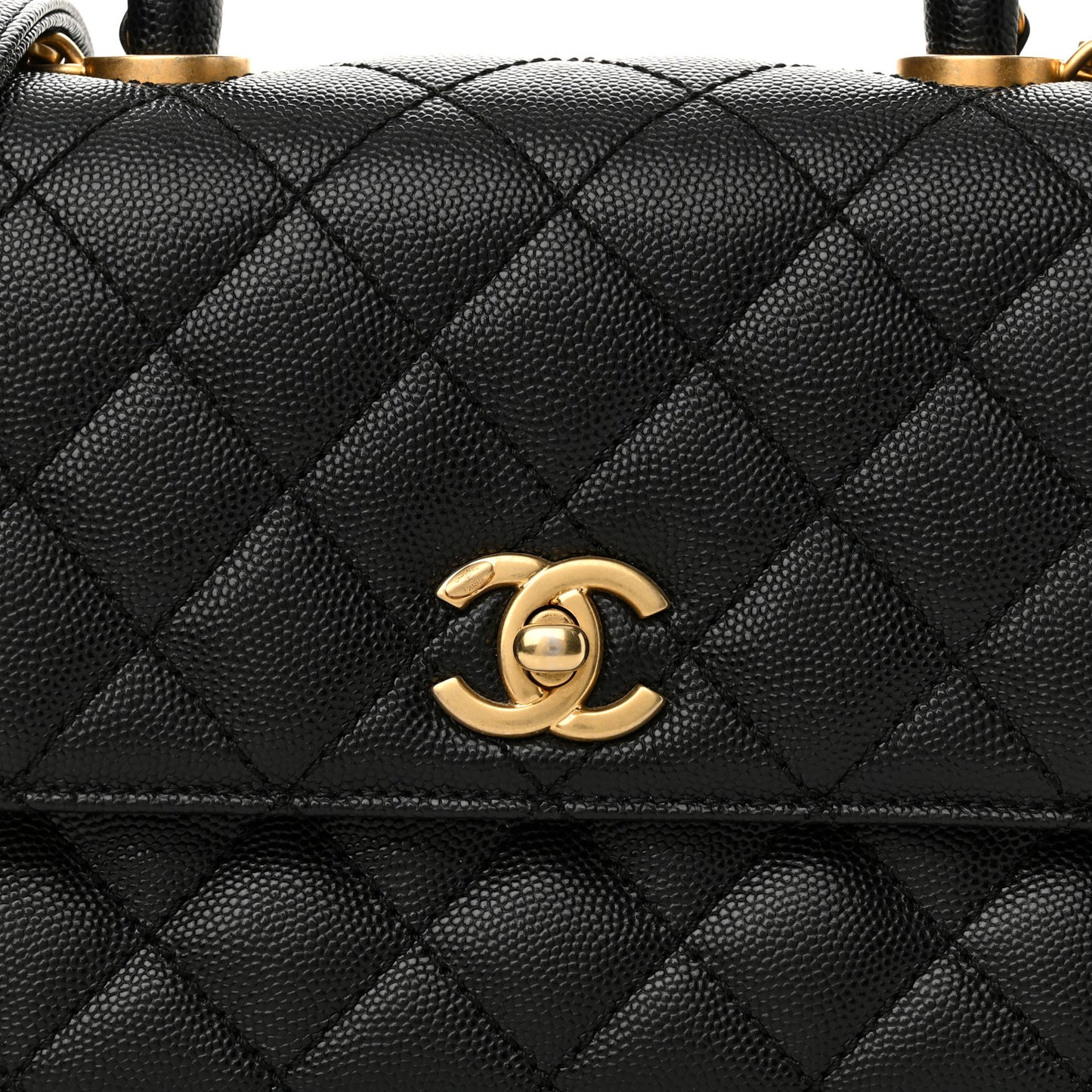 Caviar Quilted Mini Coco Chain Handle Flap Black