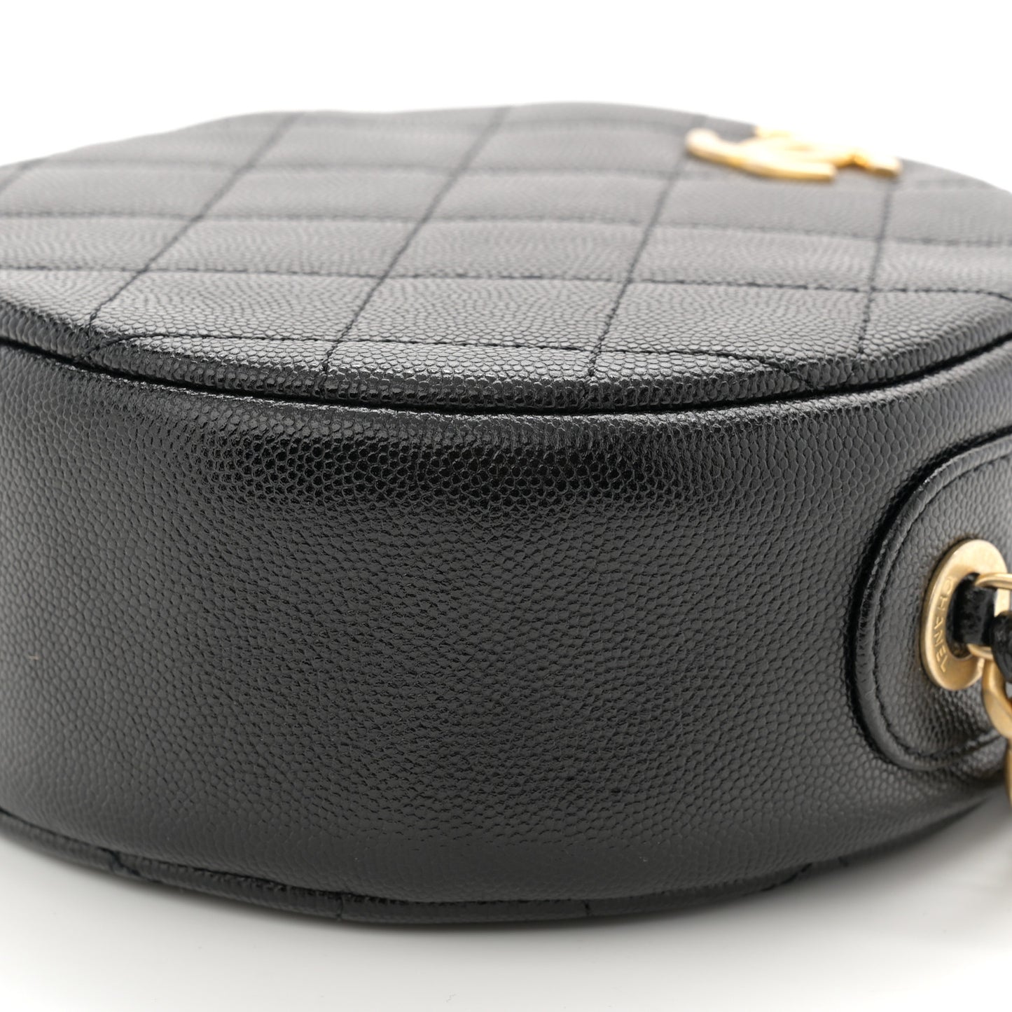 Caviar Quilted Small Round Bag With Chain Black
