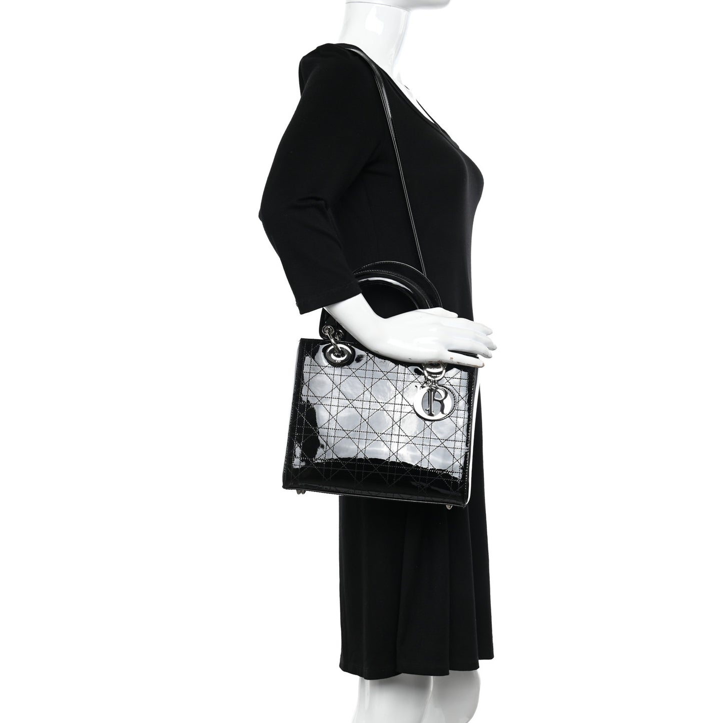 Patent Cannage Stitched Medium Lady Dior Black