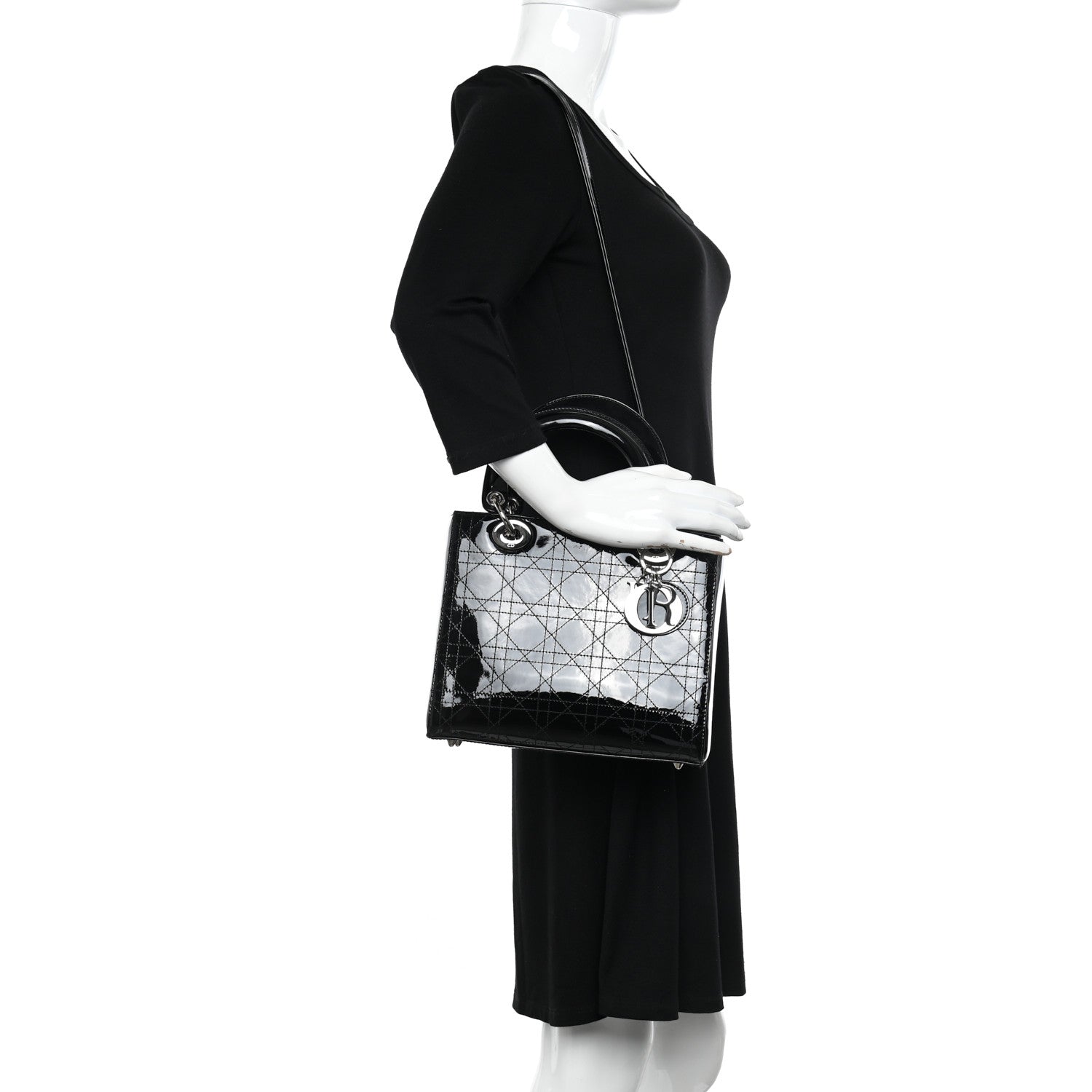 Christian Dior Patent Cannage Stitched Medium Lady Dior Black 2 of 10