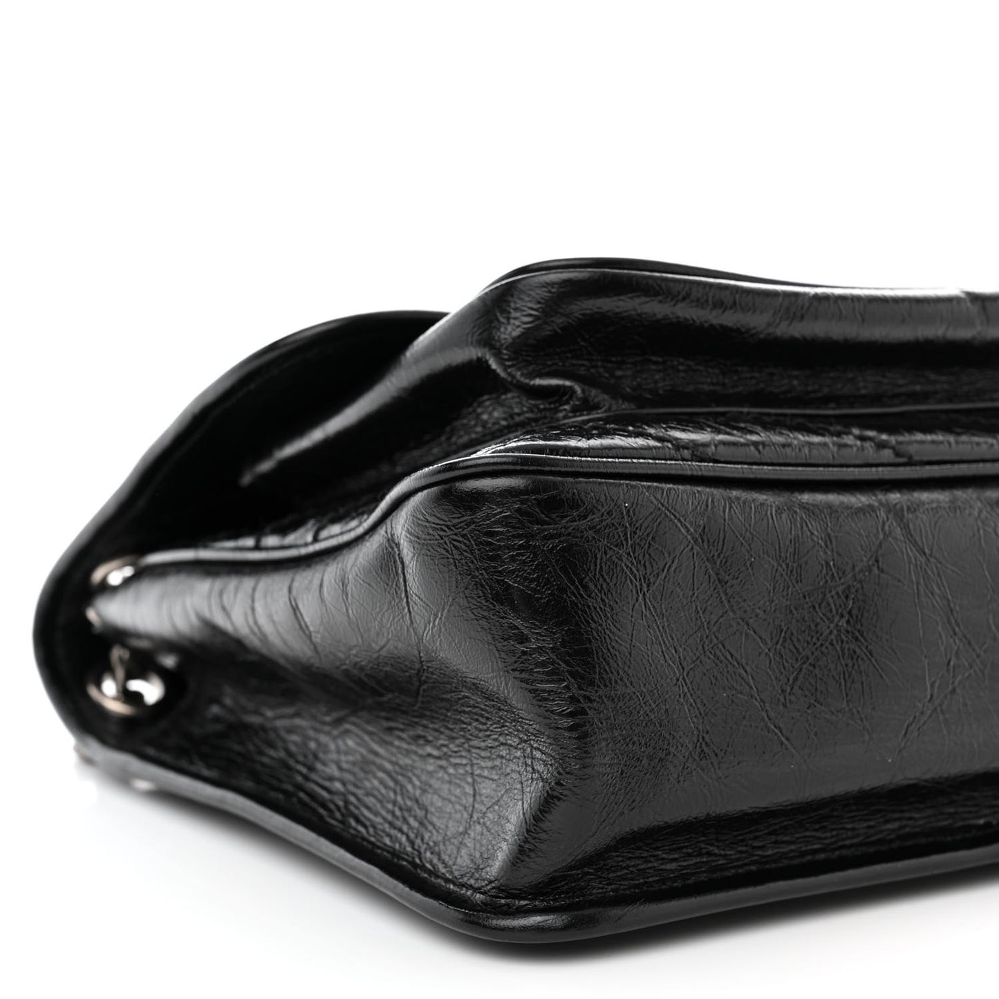 Crinkled Calfskin Matelasse Monogram Medium Niki Chain Satchel Black