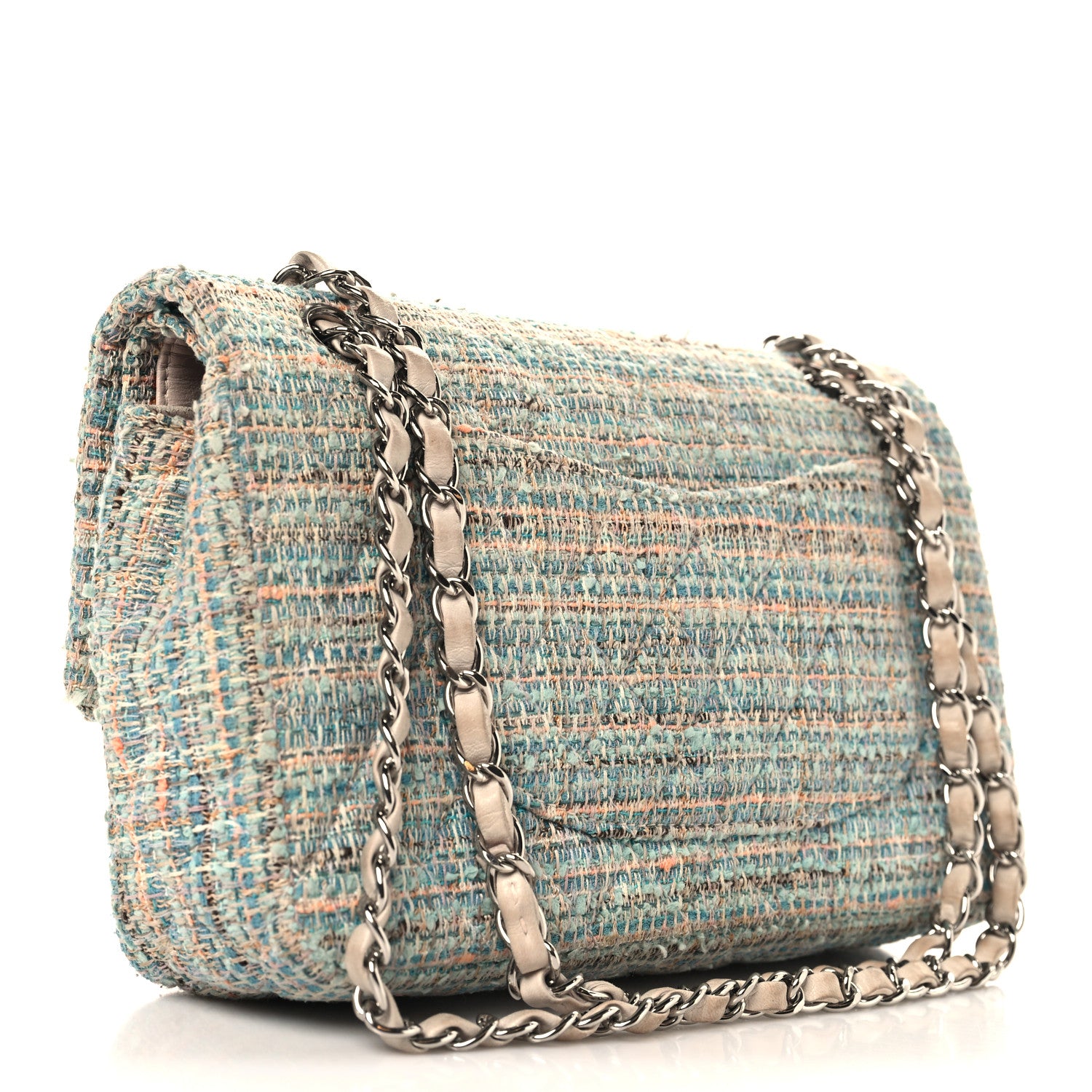 Chanel Tweed Quilted Medium Double Flap Blue Multicolor 3 of 10